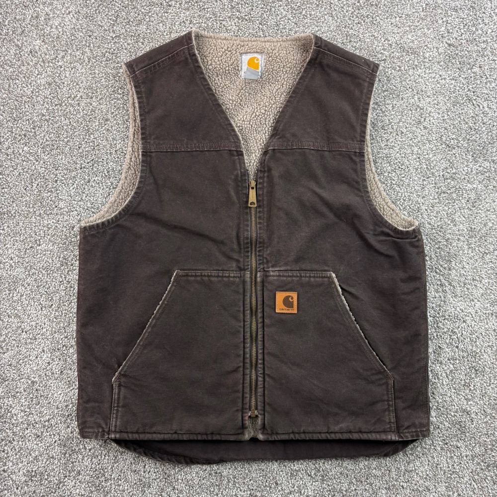Carhartt Vest Mens Medium Brown Cotton Sherpa Lined Sandstone Mock Neck V26 DKB